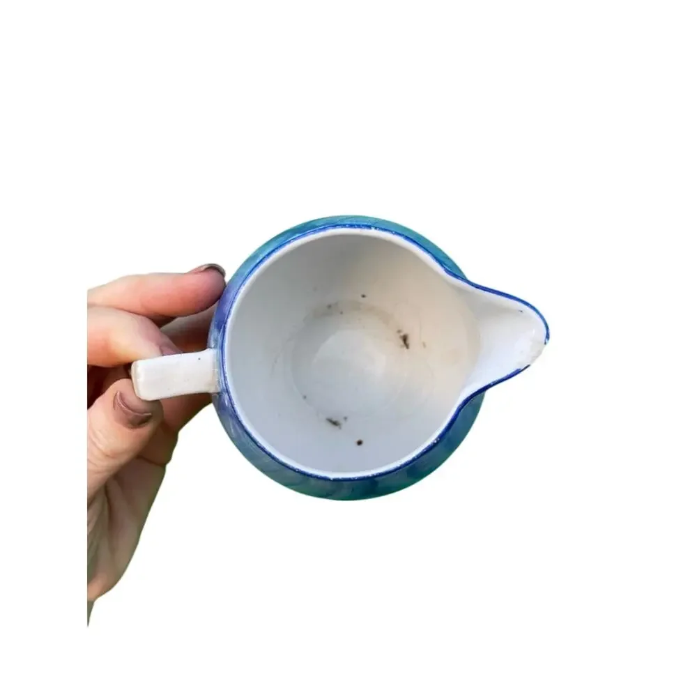VINTAGE Set of 2 Erphila Blue Swirl Ceramic Creamer Pourers Retro